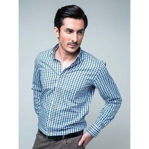 Buttoned Down Mens Blue White Gingham Long Sleeve Collared Button Up Shirt Sz M